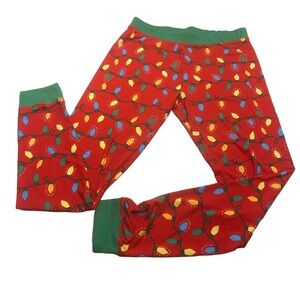 Women's Festive Red Pajama Leggings with Colorful Lights Size XL